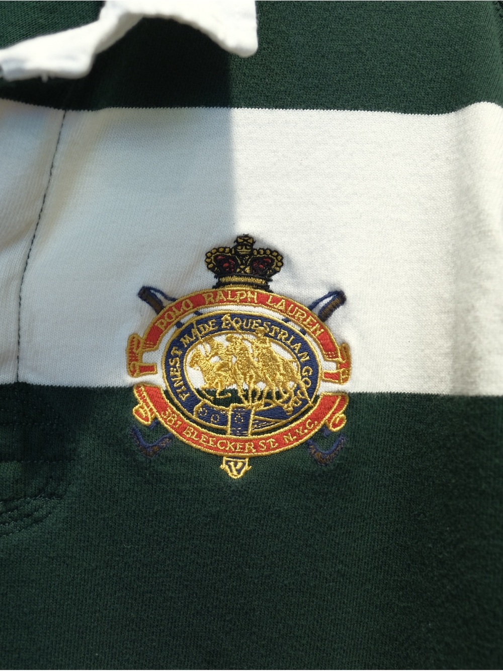 Polo Ralph Lauren Rugby Shirt Men L Green White Embroidered Crest Sailing Preppy - Picture 4 of 11